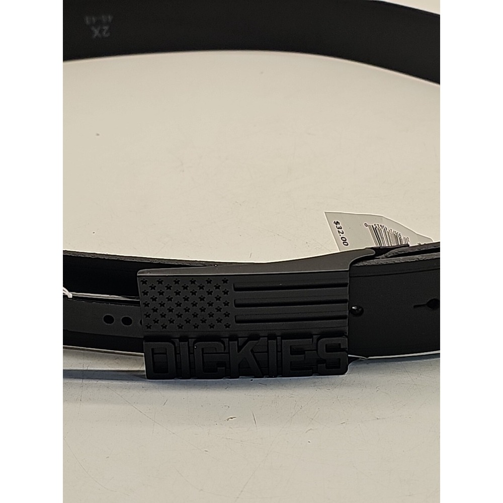 Dickies Men's Black Leather Belt 2X 46-48 Flag Buckle‎ New - Picture 4 of 7